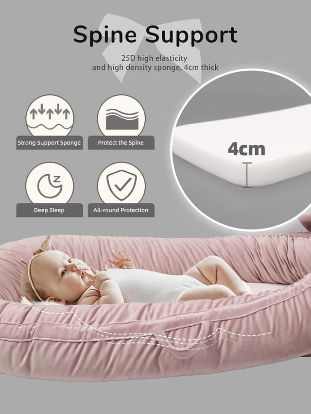 Detalle de EAQ Baby Nest Pod for Newborn (0–12 months) – Soft, breathable sleep pod in light pink