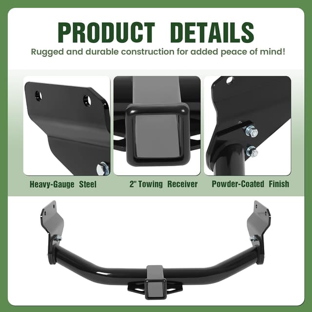 Detalle de ALMULOO 2-Inch Class 3 Trailer Hitch Receiver (Powder-Coated Black Steel) for Dodge Durango & Jeep Grand Cherokee