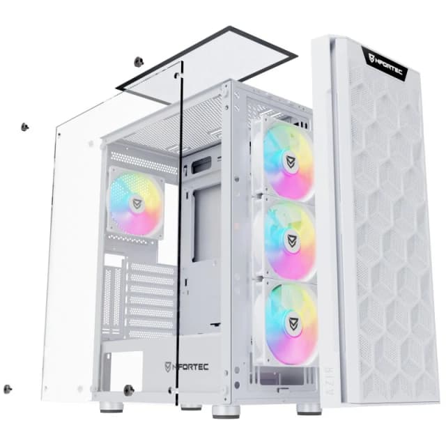 Detalle 2 de Nfortec Azir Torre ATX blanca con frontal 3D mallado