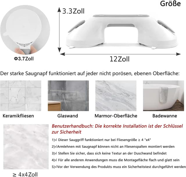 Detalle de Newthinking Suction Grab Rails for Bathroom with safety indicator – portable suction bathtub shower handles