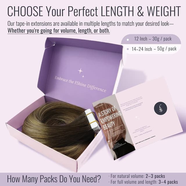 Thumbnail 4 de Fshine Extensiones Adhesivas de Pelo Natural, 14", Marrón a Rubio