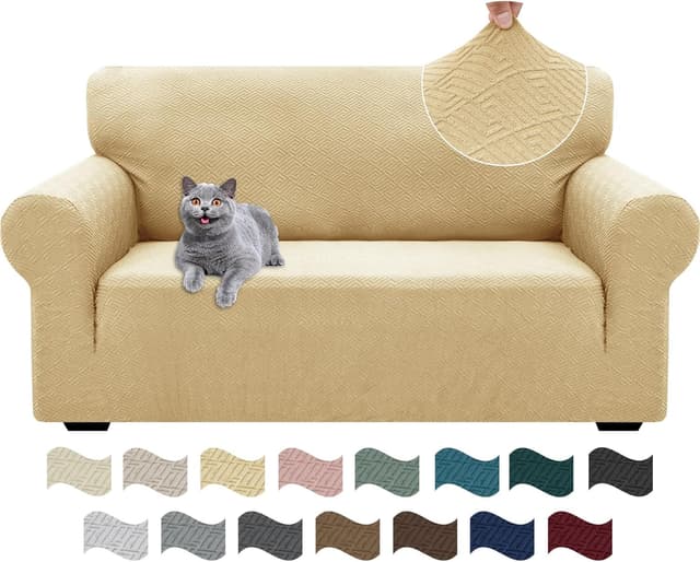 Detalle de Ystyle copridivano 2 posti con braccioli, super elasticizzato antigraffio (antiscivolo e antimacchia) beige giallo