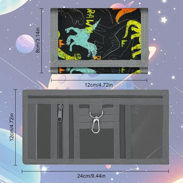 Detalle 2 de Aucuu Motiv Brustbeutel & Kinder-Geldbeutel mit Sicherheitsschnalle (Dinosaurier) – dreifach faltbar