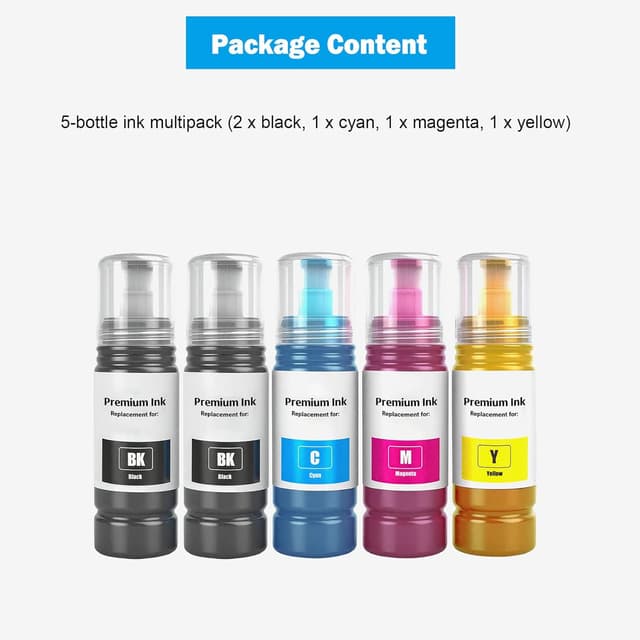 Detalle de TONTINTA E104 flaconi di inchiostro compatibili a 5 colori per stampanti serie ET (ET-2710/ET-2720/ET-2810/ET-4800)