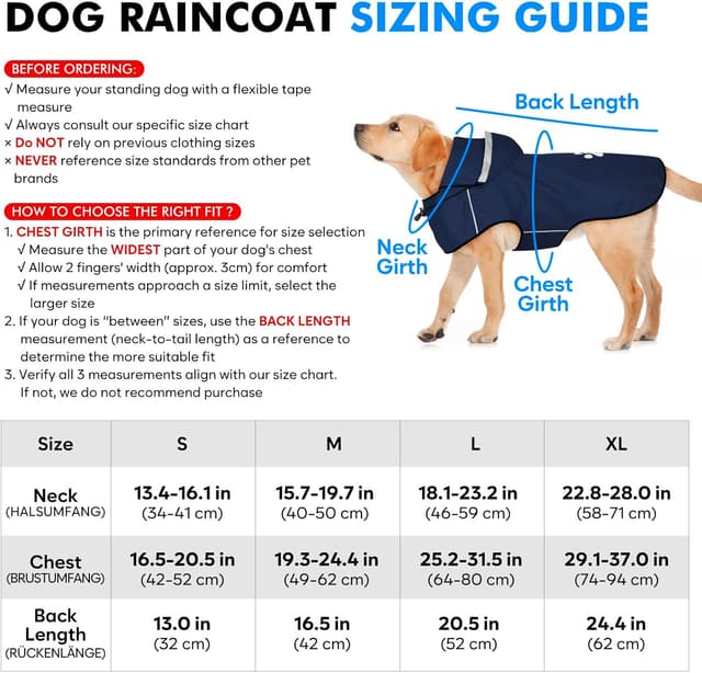 Detalle de BiPawTi Waterproof Dog Coat for Large Dogs (Reflective, Hoodie) – Blue, XL