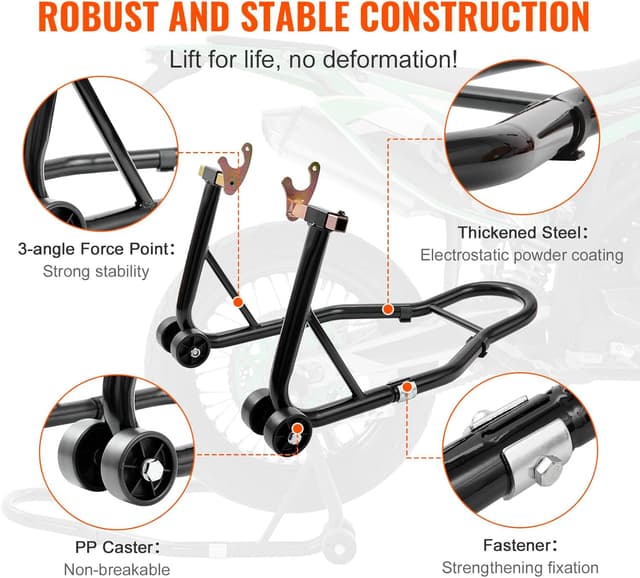 Detalle 2 de Vevor Motorcycle Stand Lift 850 lb Front/Rear Combo (Front Wheel Fork + Rear Swingarm Spool)