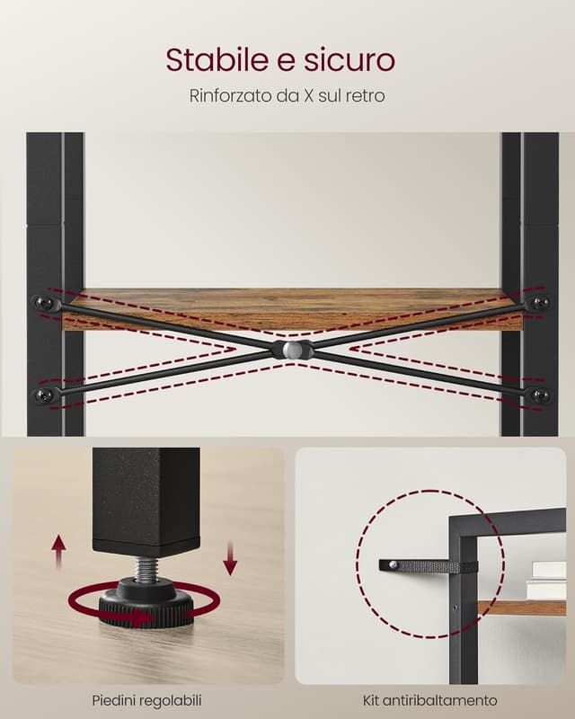 Detalle de VASAGLE scaffale a 3 ripiani LLS098K02 stile industriale marrone vintage e nero inchiostro