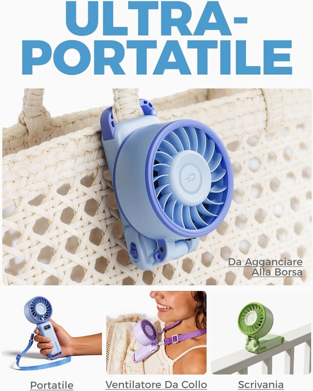 Detalle de Diveblues Ventilatore portatile pieghevole a batteria con 100 velocità fino a 12 ore