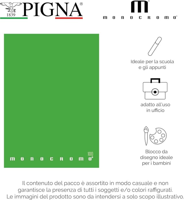 Detalle de Pigna Maxi Monochromes Notizbuch „Das Original“ A4, Hardcover, 80 Seiten – 5-mm-Karoprint (10er-Pack)