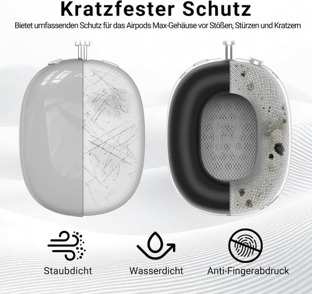 Detalle de Tuocal 3-in-1 Hülle für AirPods Max: Silikon-Schutz für Ohrpolster & TPU-Case (schwarz)