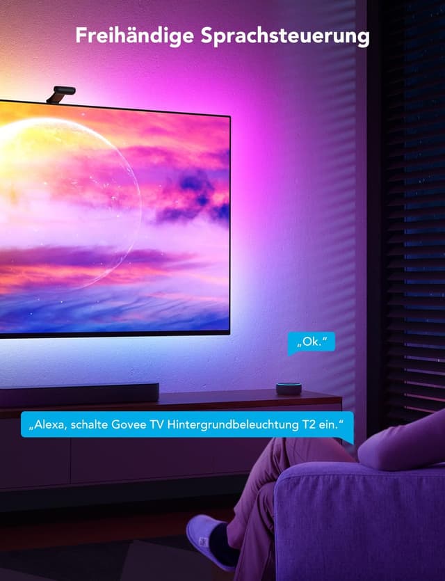 Thumbnail 6 de Govee Envisual TV Hintergrundbeleuchtung T2 mit Dual-Kamera für 75–85 Zoll, RGBIC WiFi LED Strip (Alexa & Google Assistant)