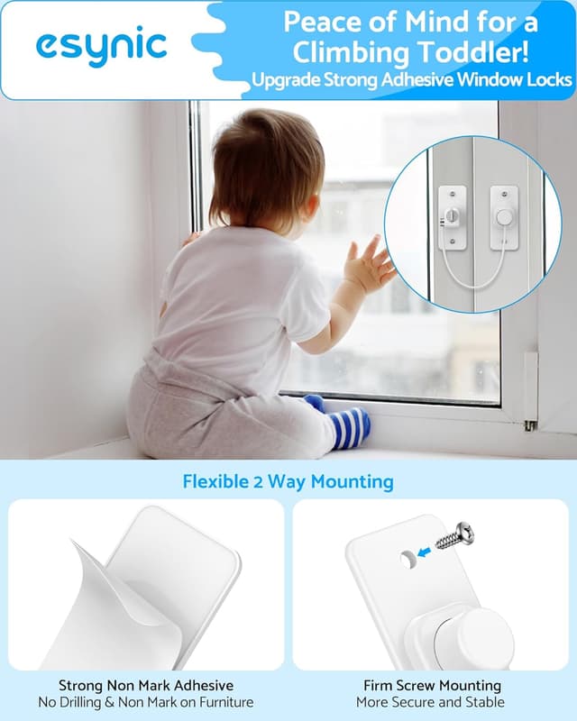 Detalle 2 de eSynic 10 Pack Window Locks for uPVC Windows – Self-Adhesive Cable Restrictors With Key Lock