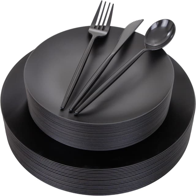 Imagen de EI 150pcs Black Plastic Plates 10.25" dinner plates 🍽 en OfertitasTOP