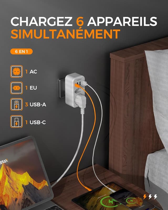 Detalle 2 de TESSAN adaptateur prise italienne 6 en 1