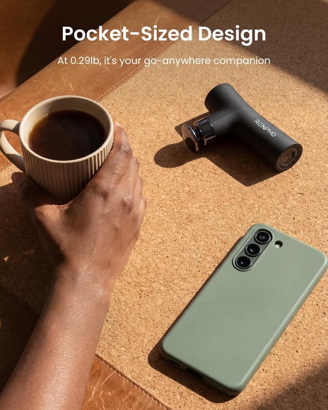 Detalle de RENPHO Micro One Super Mini Massage Gun (4 speeds) — ultra-portable percussion massager for neck, shoulders and legs