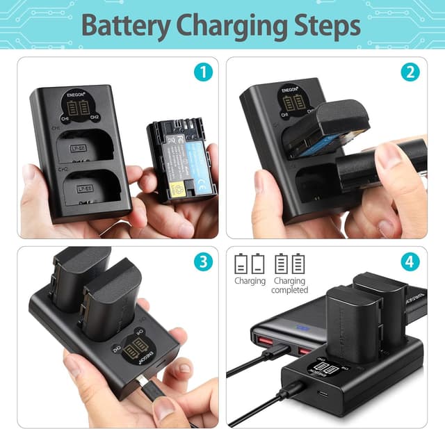 Detalle 2 de ENEGON LP-E6NH 3000mAh Battery & Dual LCD USB Charger Set for Canon EOS Cameras