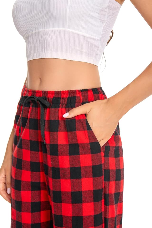 Detalle de Pantalon de pyjama femme Cyathea en flanelle de coton 100% à carreaux avec poches et taille réglable