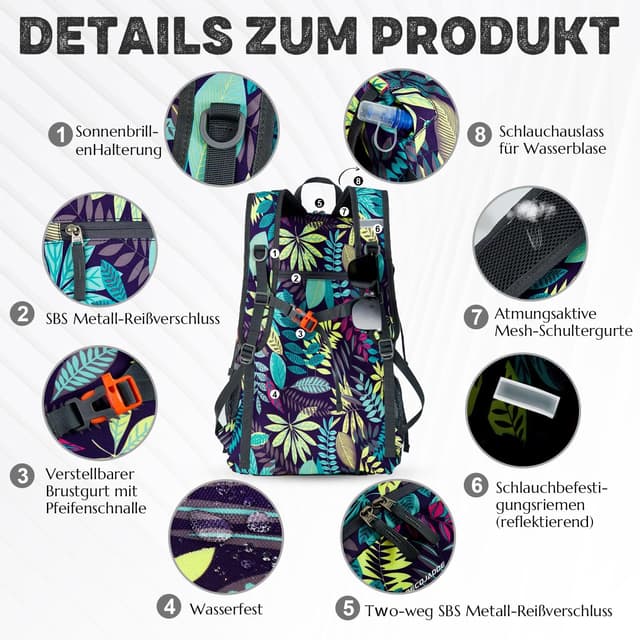 Detalle de BECOJADDE Wanderrucksack (faltbar) mit 40 l Nassfach – ultraleicht, wasserdicht, für Wandern & Reisen