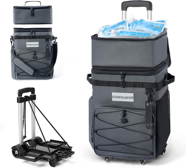 Detalle de Odoland chariot glacière isotherme à roulettes (jusqu’à 72 boîtes) avec sac amovible et packs de glace