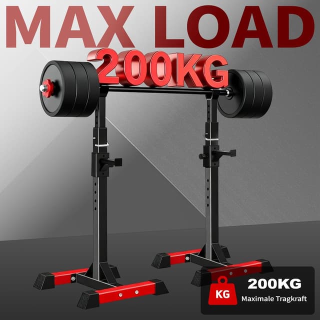 Detalle 2 de ISE Squat Rack Hantelständer mit 6-fach höhenverstellbarem Langhantelständer (bis 200 kg)