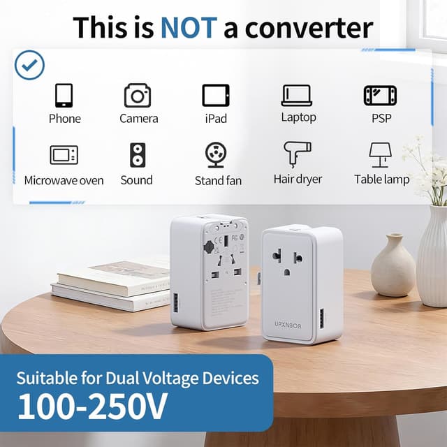 Thumbnail 6 de UPXNBOR Ultra-flacher Reiseadapter 2026 mit 1× USB-A und 2× USB-C (weltweit)