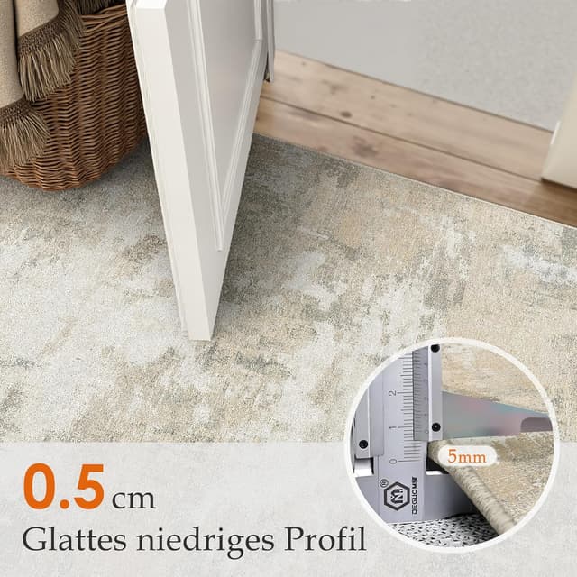 Detalle de PureCozy Beige abstrakter Kurzflor-Teppich für Wohnzimmer & mehr, 240x300 cm – waschbar, rutschhemmend