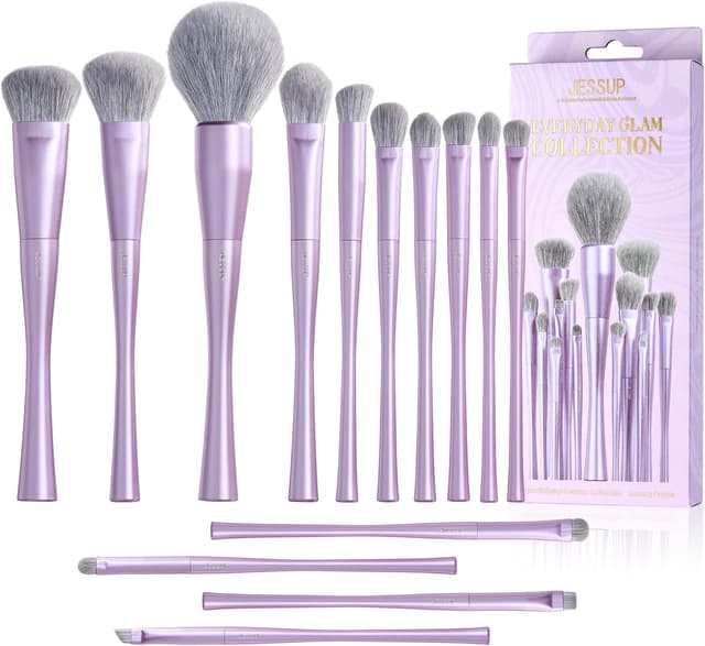 Detalle de Jessup Set de pinceaux de maquillage professionnel violet 14 pièces (végans) T512