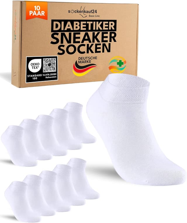 Detalle de sockenkauf24 10 Paar Diabetiker Sneaker Socken ohne Gummibund & ohne Naht (Herren & Damen)