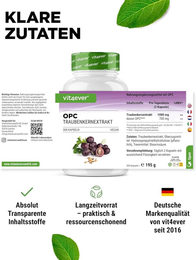 Detalle 1 de OPC Traubenkernextrakt – Hochdosiert 1000 mg pro Kapsel