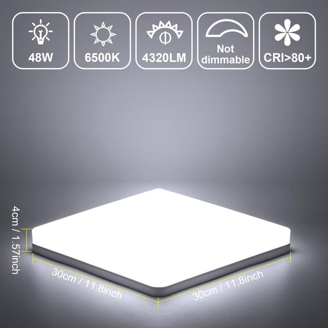 Detalle 2 de Kambo Lampada da soffitto LED quadrata 48W, bianco freddo 6500K (4320 lm) per bagno, cucina e ufficio