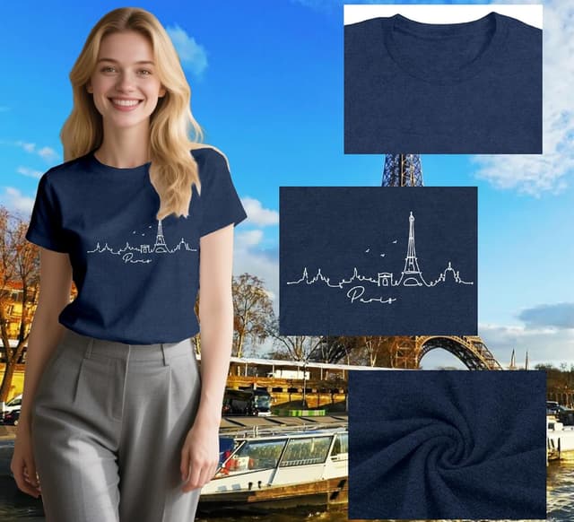 Detalle 2 de Qskall Women’s Paris T-Shirts “Travel in France” Eiffel Tower & Bonjour Tee