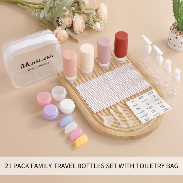 Thumbnail 6 de Muslish 21-Pack Travel Bottles for Toiletries (Leak-Proof, TSA-Compliant Silicone) with Toiletry Bag