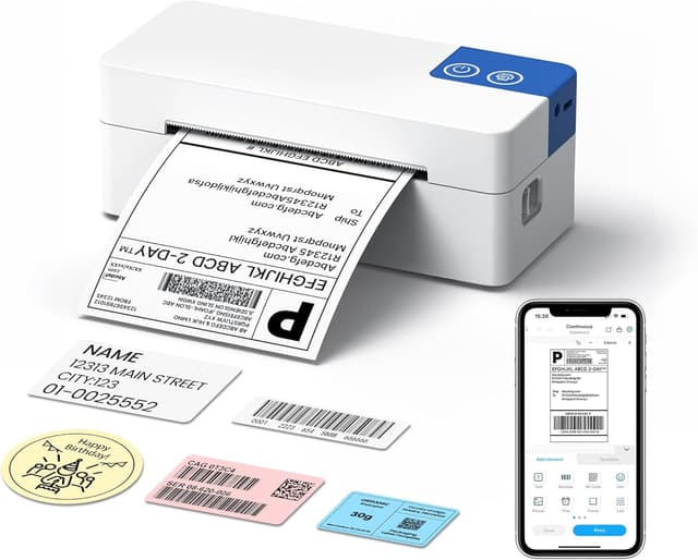 Detalle de ETIKEZ PL50E Bluetooth Thermal Shipping Label Printer (4x6) for iPhone, Android, Windows & Mac, White