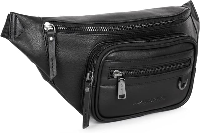 Detalle de Marc Peter Varadero Bauchtasche aus Leder (Schwarz) mit Wechselgurt – Gürteltasche & Crossbody für Herren