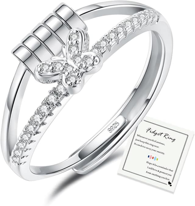 Detalle de HEEYA Anxiety Ring für Damen aus Sterling Silber 925 mit Zirkonia – verstellbarer Spinner- und Anti-Stress-Ring