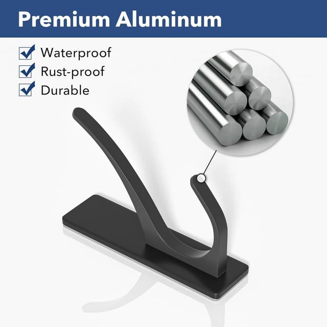 Detalle 2 de pickpiff Self-Adhesive Coat Hooks (Heavy-Duty Stainless), Matt Black, 4-Pack (8 Hooks)