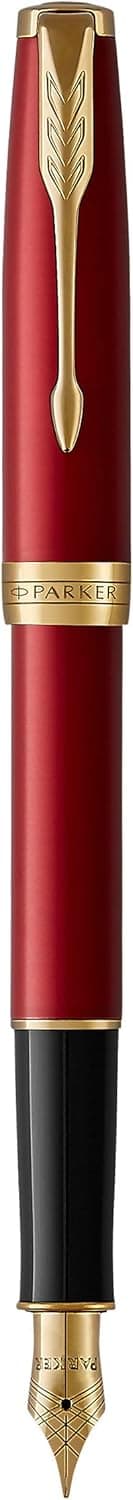 Detalle de Parker Sonnet penna stilografica rossa con dettagli oro e pennino medio, confezione regalo