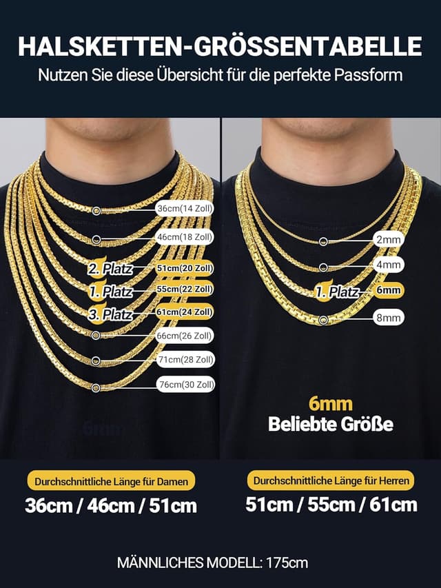 Detalle de PROSTEEL Herren Halskette aus Edelstahl mit Karabinerverschluss – Venezianer-/Erbskette, Breite 2–8 mm, Länge 46–76 cm
