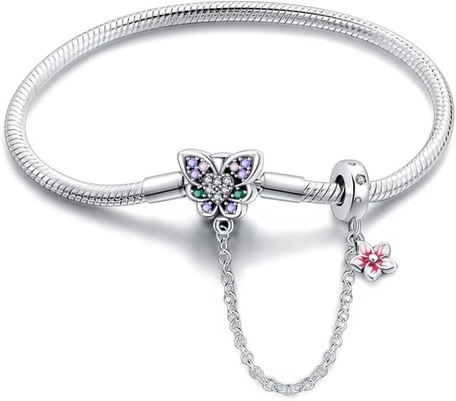 Detalle de KUNSIR Moments bracciale donna in argento sterling 925 con design snake, compatibile con ciondoli stile Pandora