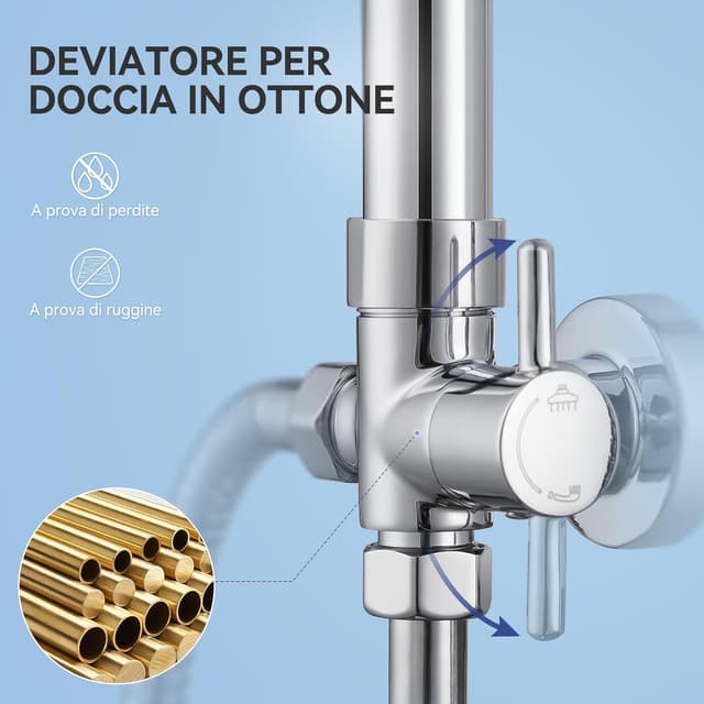 Detalle de AuraLum Auralum Colonna Doccia senza miscelatore con set doccia 25 cm, saliscendi regolabile e 4 getti (cromo)