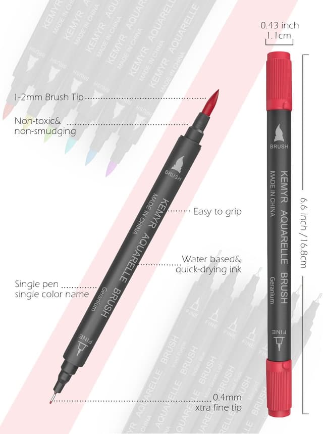Detalle de KEMYR 80 Colour Dual Tip Fine & Brush Colouring Pens (Markers)