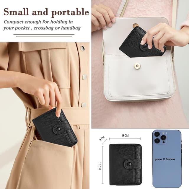 Detalle 2 de ANYWN Geldbörse Damen klein aus weichem Leder Portemonnaie schwarz 👛