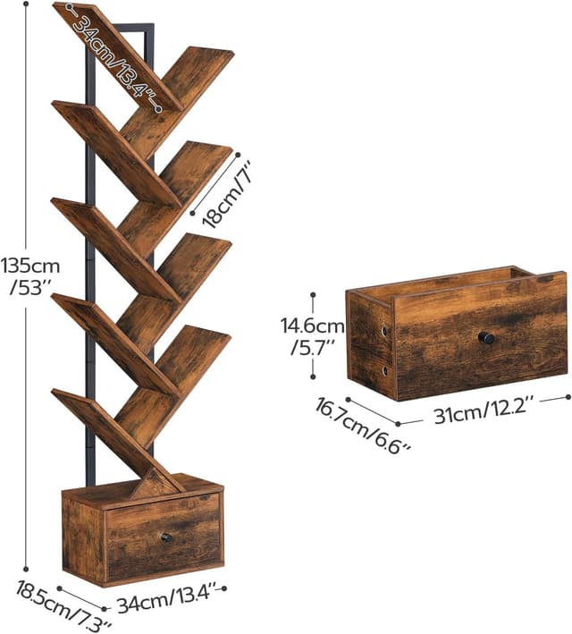 Detalle de HOOBRO Scaffale a forma di albero EBF18SJ01G1 a 9 livelli con cassetto vintage