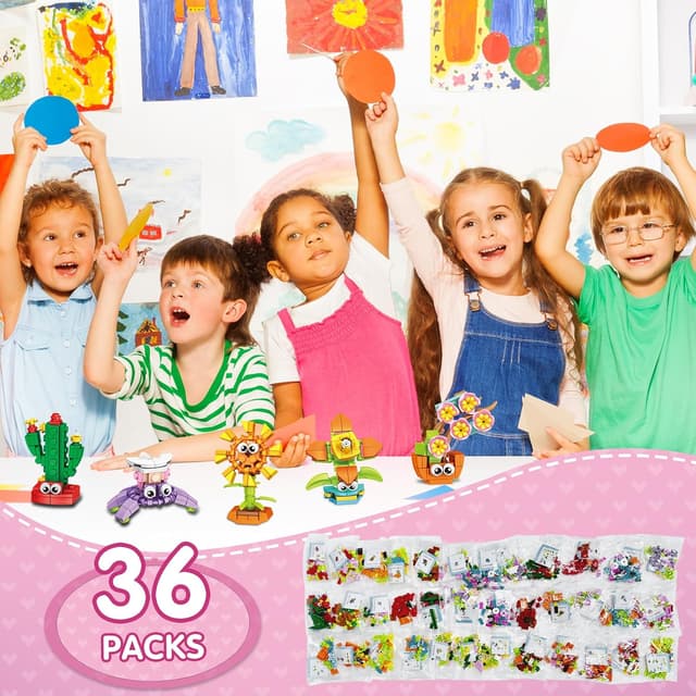 Thumbnail 6 de IMCUAMK 36 Packs Valentines Party Favors Flower Building Blocks Set