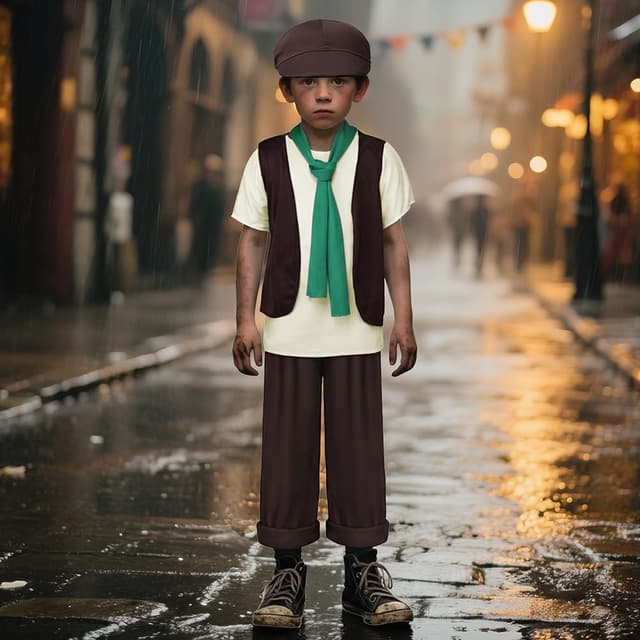 Thumbnail 6 de DiULi Costume de pauper victorien 5 pièces pour enfants (4 à 12 ans) : gilet, pantalon, bonnet, écharpe et ramoneur