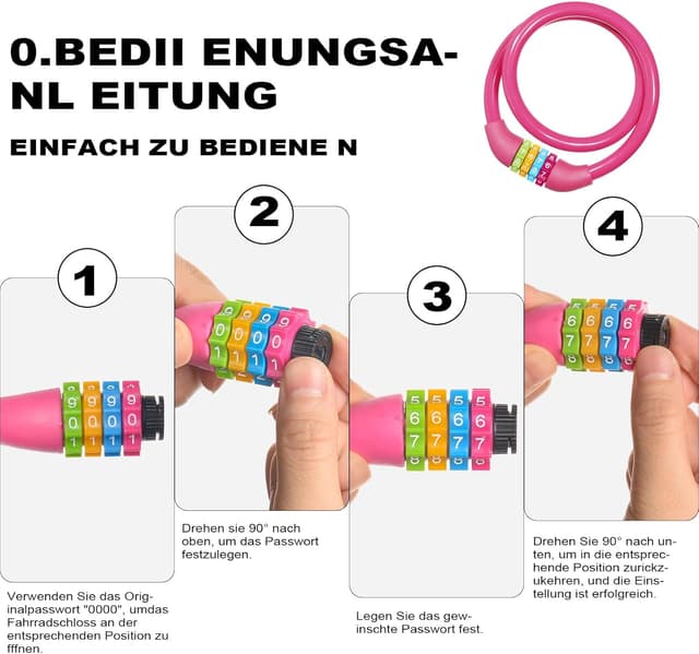 Thumbnail 4 de Ainiv 4-Digit Bicycle Lock 65cm