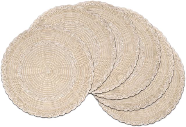 Detalle de SHACOS round placemats set of 6 braided woven table mats (beige)