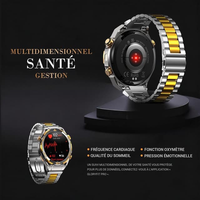 Thumbnail 6 de Blackview Montre connectée Homme W90Pro 14K Or Luxe avec IA ChatGPT, écran AMOLED 1,43" et GPS intégré