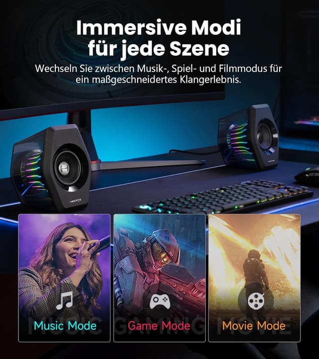 Detalle de Edifier G2000 Pro 2.0 RGB Gaming-Lautsprecher mit Virtual 7.1, Bluetooth 5.4, USB‑C/AUX und TempoFlow-Licht