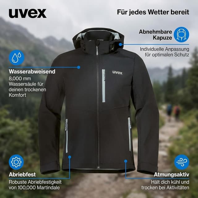 Detalle de Uvex tune-up Herren Softshelljacke – wasserabweisend & winddicht für Freizeit und Arbeit